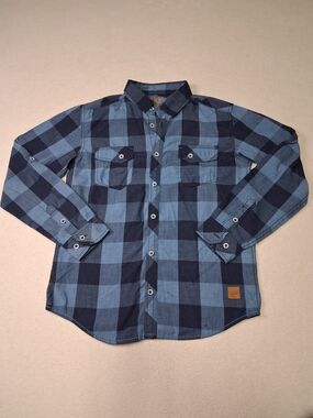 4/20$ burnside Blue and Navy Plaid Button-Down Shirt